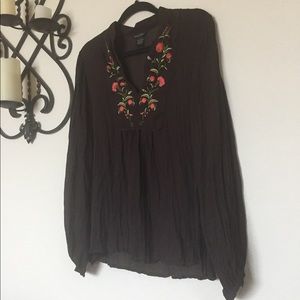 Sunny Taylor Crinkle Rosette Embroidered Blouse